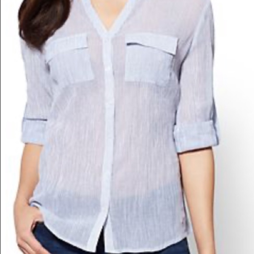NY & CO. SAPPHIRE STRIPED BLOUSE NEW - Picture 8 of 8
